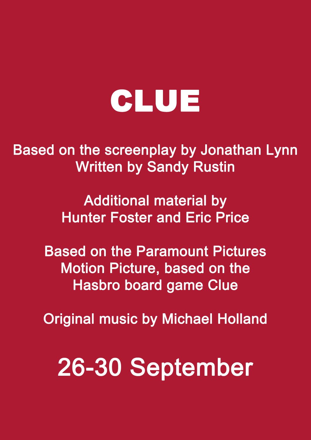 Clue plays at the Bridewell Theatre from 2630 September 2023