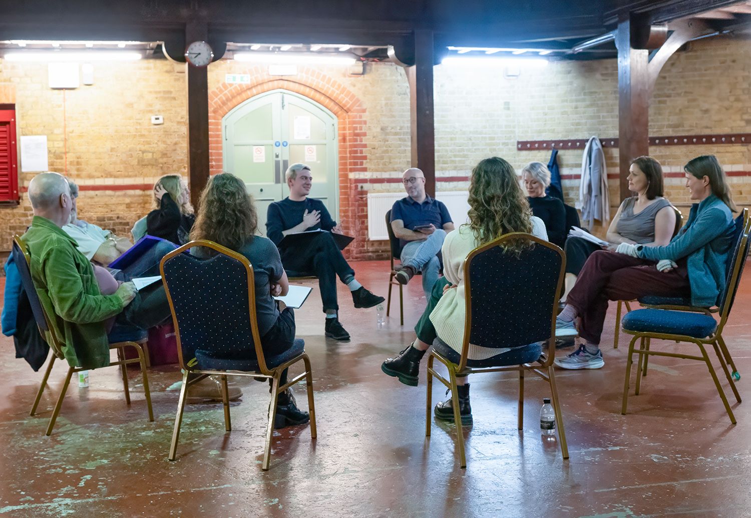The cast of Richard III rehearsing at Wheatsheaf Hall in 2024